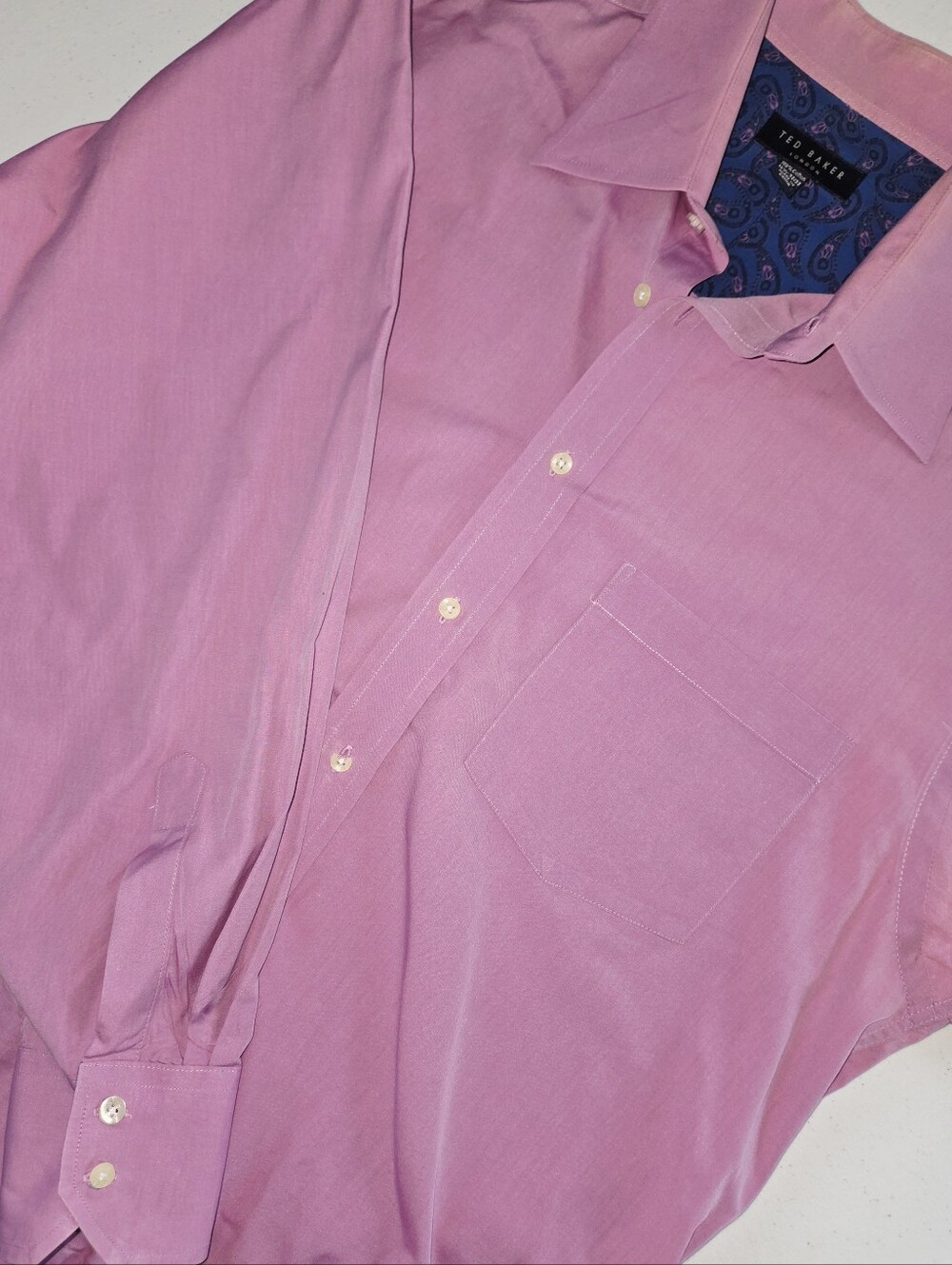 Ted Baker London Men's Pink Dress Shirt Paisley Contrast Collar Button Up 15 1/2